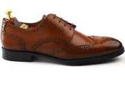 mens brown leather toe-wing brogue derby dress shoe, office & casual party wear - Feetique Footwea